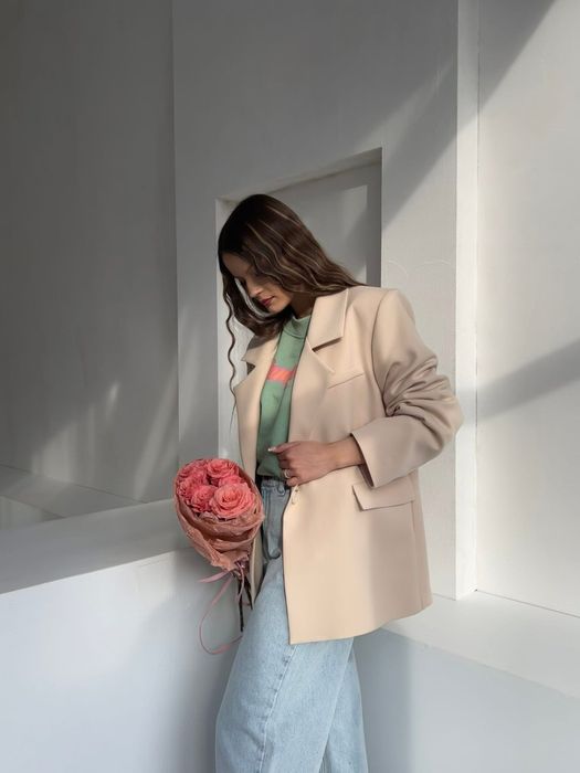 Elegancka marynarka damska Purpura beżowa luźny krój oversize