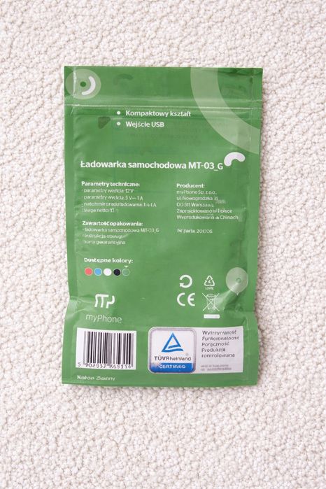 Ładowarka samochodowa SMARTY myPhone MT-03_G USB nowa