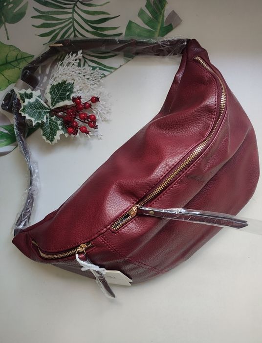 Torebka duża torba nerka XXL eko-skóra bordowa burgundowa RED