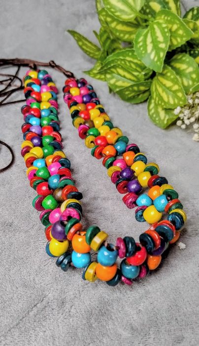 Kolorowy pasek boho z drewnianych koralików, wiązany,retro vibe gypsy