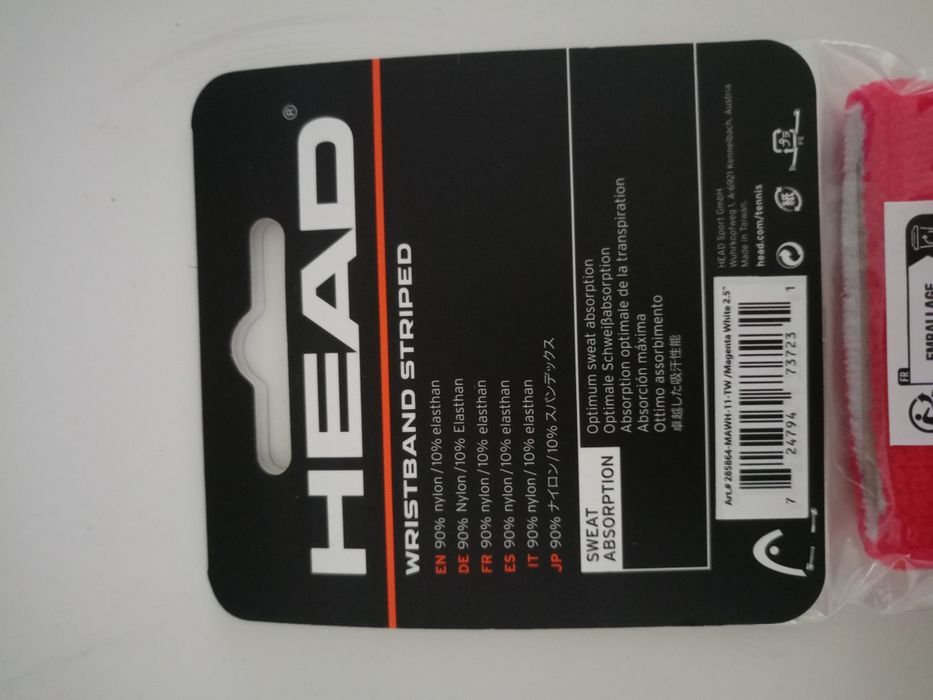 Frotka tenisowa Head Wristband Striped 2.5" biało-czerwona