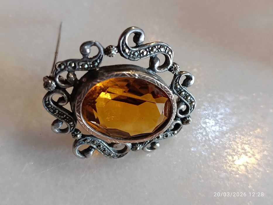 Pendente Antigo Prata Ouro Citrino Contrastado 4,5 cm