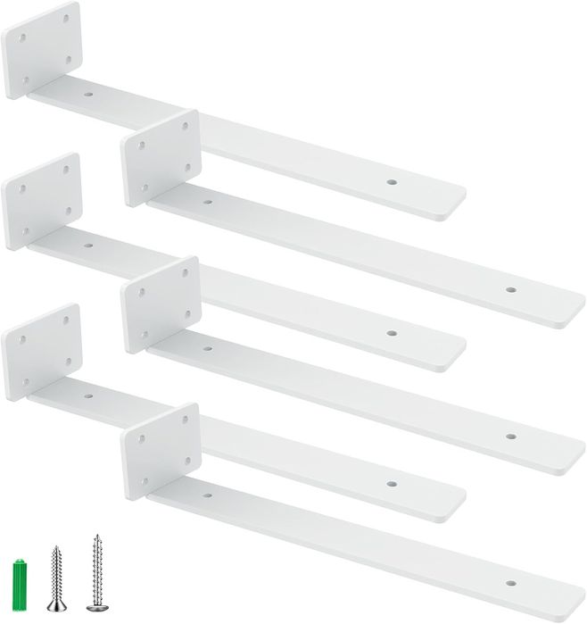 Shelf Brackets - Steel L Hidden Support - 30cm White, Set of 6