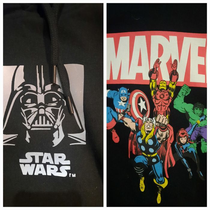 Duas sweats, uma da marvel e outra da star wars