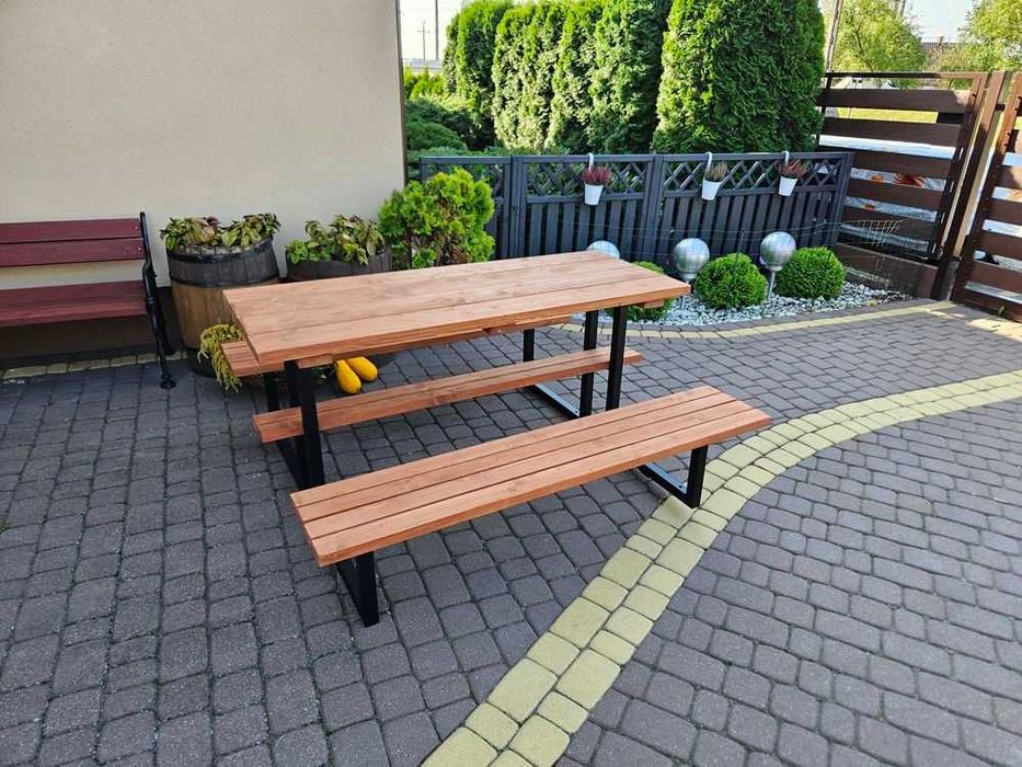 Zestaw piknikowy do przykręcenia, parkowy, miejski, na plac zabaw, stół dwa siedziska PIKNIKOWY LOFT