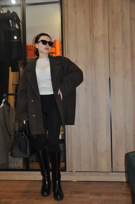 Пальто Premium шоколад оверсайз 100%  натуральна шерсть під BAZHANE