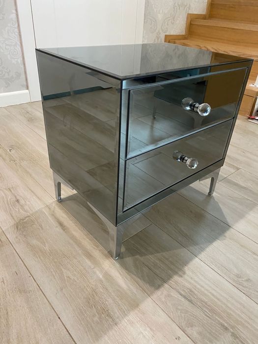 Stolik nocny lustrzany, glamour, grafit.