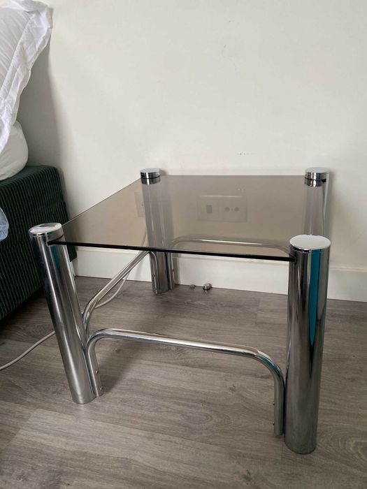 Mesa de Centro Vintage Mid-Century em Crómio e Vidro Fumado (NEGOCIÁVEL)