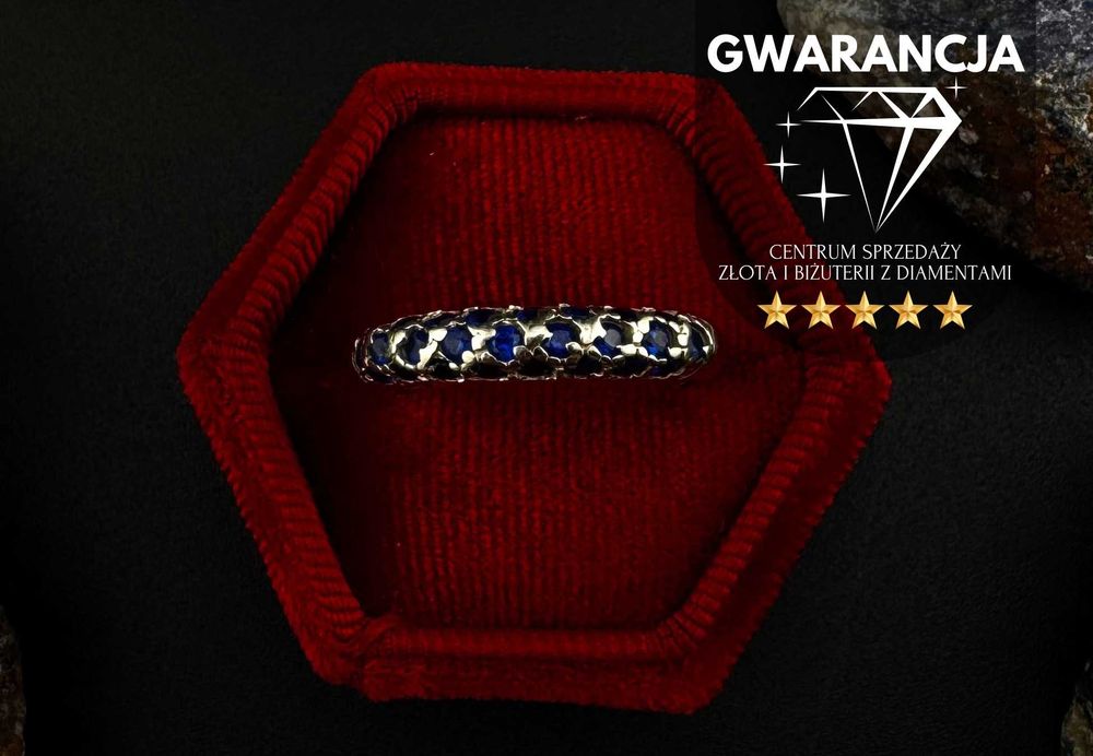 Złoty Pierścionek z Niebieskimi Kamieniami próba 585 3.20g rozmiar 20