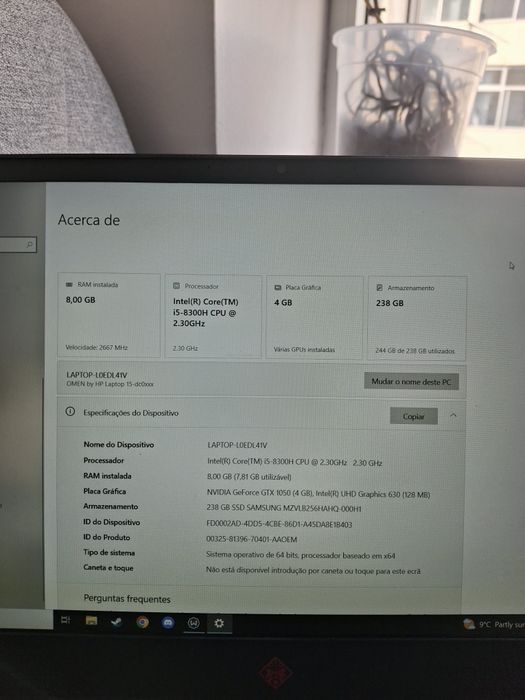 HP OMEN LAPTOP 8gb & 238gb