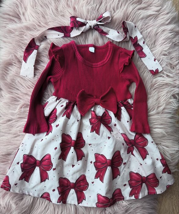 Сукня святкова різдвяна новорічна та бантик  9-12 м