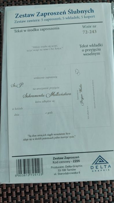 Zestaw zaproszen ślubnych 5 szt