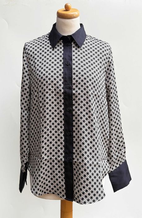 Koszula Wzory Czarna H&M S 36 Satynowa Wzorki Elegancka