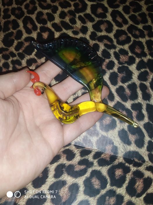 Сувенир из цветного стекла статуэтка птица петух фигурка півень скло