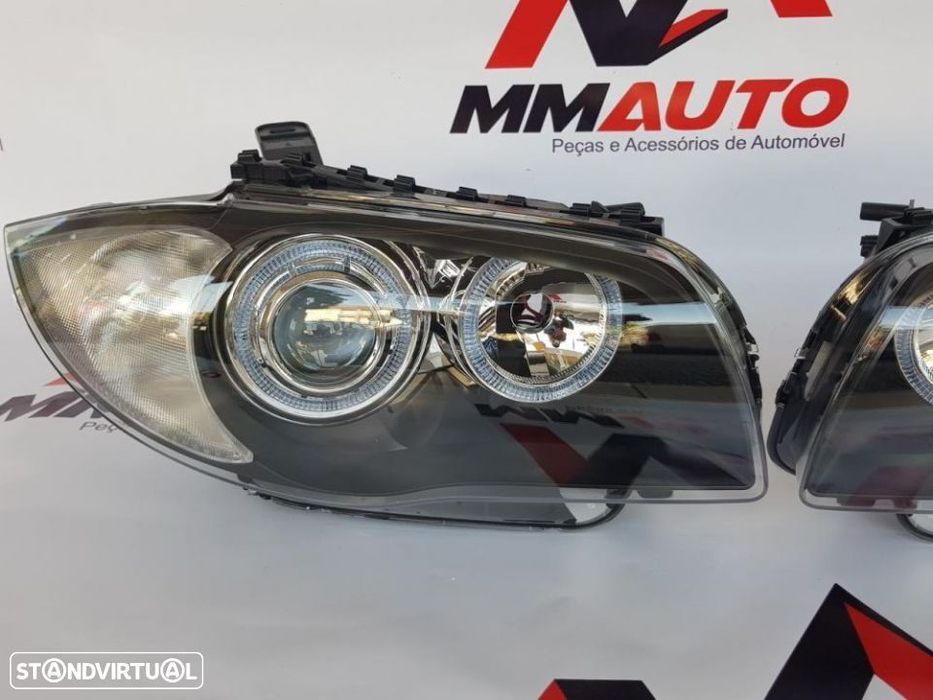Faróis Angel Eyes BMW Série 1 Fundo Preto