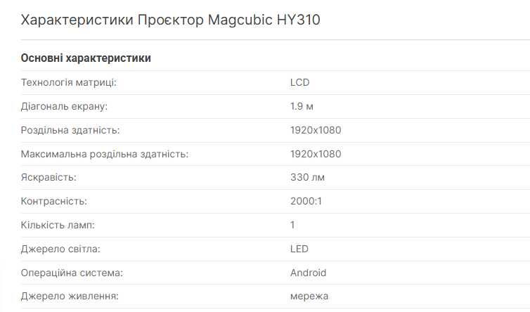 Проєктор Magcubic HY310