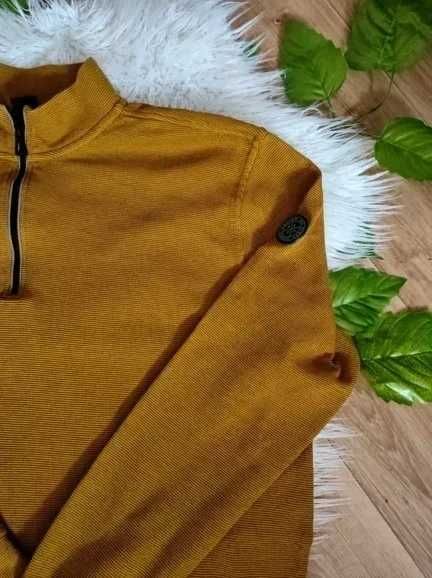 Musztardowa bluza męska ze stójką i zamkiem