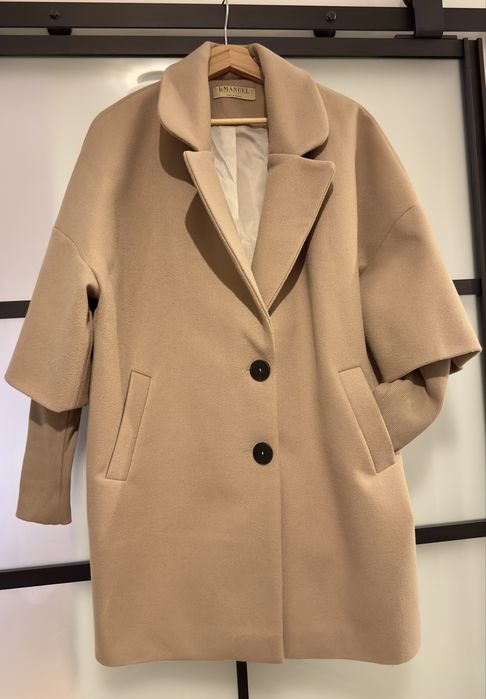 Płaszcz damski, rozm 42, 30% wełna modny krój oversize