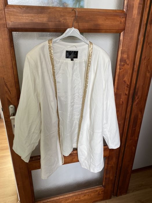 Nowa marynarka blezer biała cekinki złote 54 7XL duży rozmiar XXL