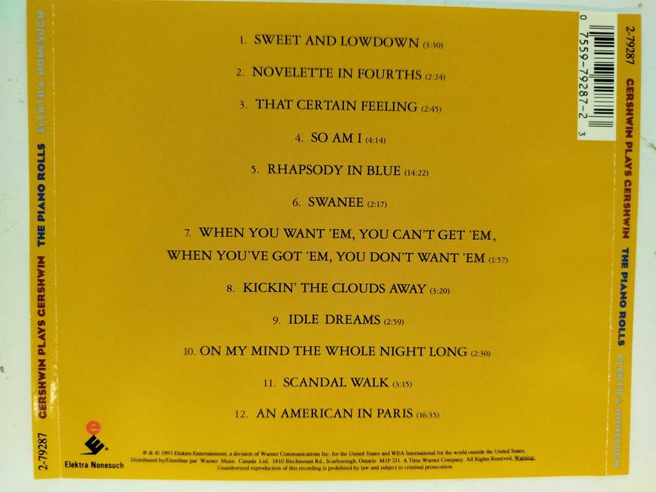 Gershwin pays Gershwin Piano Rolls CD 1993 jazz pop