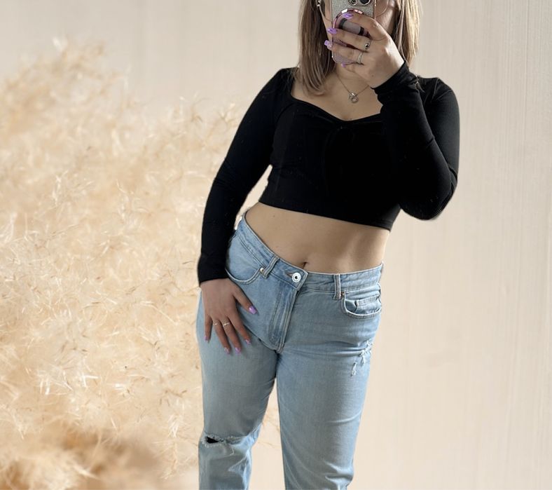 Czarna bluzka top z długim rękawem shein 38/M
