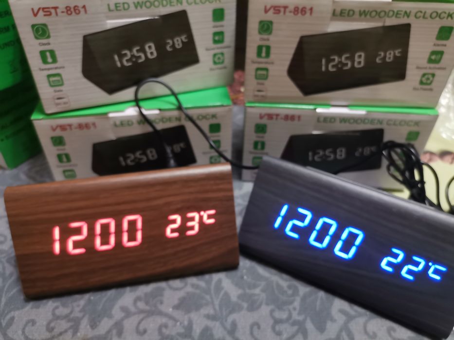Часы от батареек‼️ и сети  в форме деревянного бруса Дата Температ