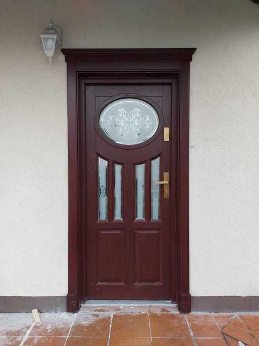 Drzwi drewniane zewnętrzne dębowe pomiar dostawa montaż dotacja