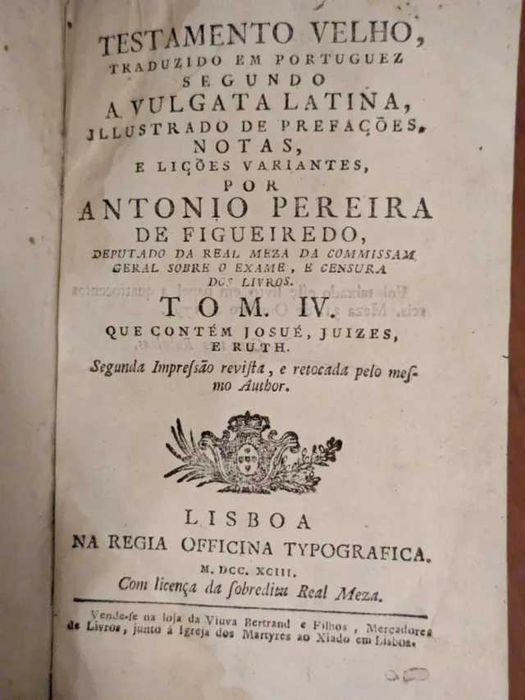 "TESTAMENTO VELHO" de António Pereira de Figueiredo, 17 volumes