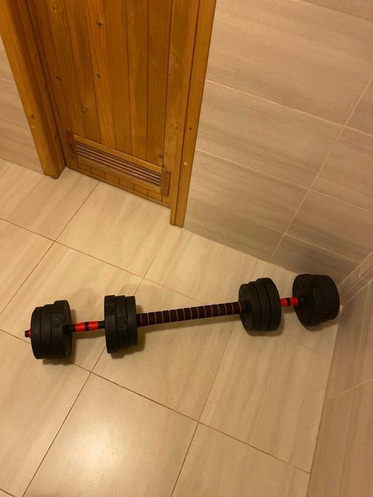 ZESTAW 2w1 Hantle bitumiczne regulowane 2x10kg sztanga 20KG obciążenia