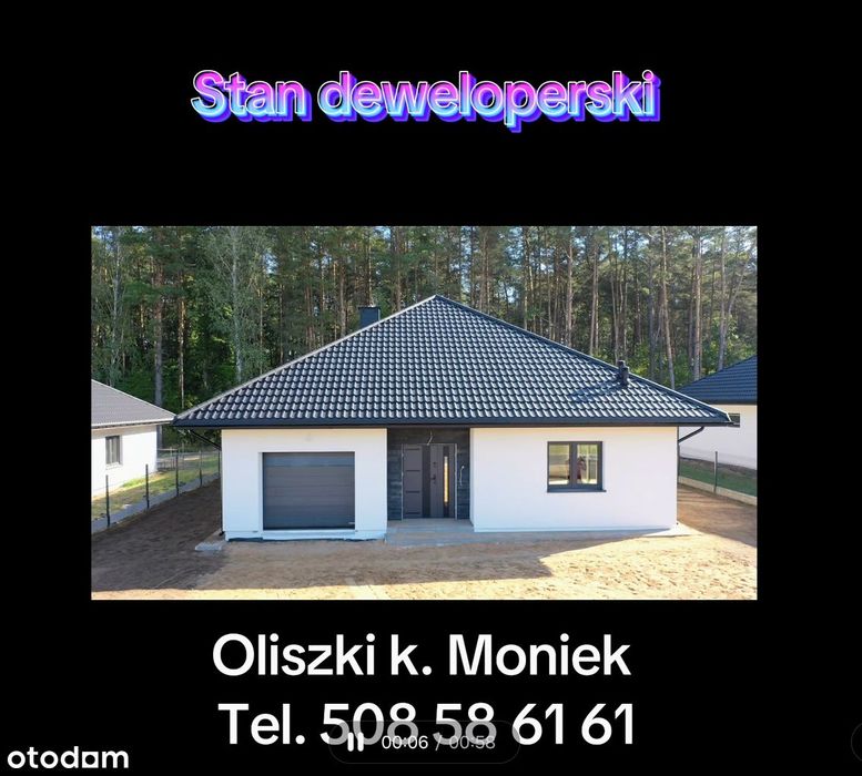 Nowy dom parterowy 149m² + poddasze, garaż, dz. 875m², 2 km od Moniek