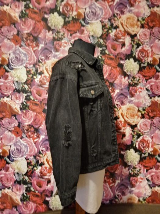 Katana kurtka jeansowa czarna oversize z przetarciami shein M