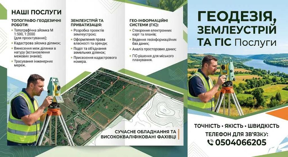 Геодезія. Топозйомка 1:500. Винесення меж ділянки. Землевпорядкування