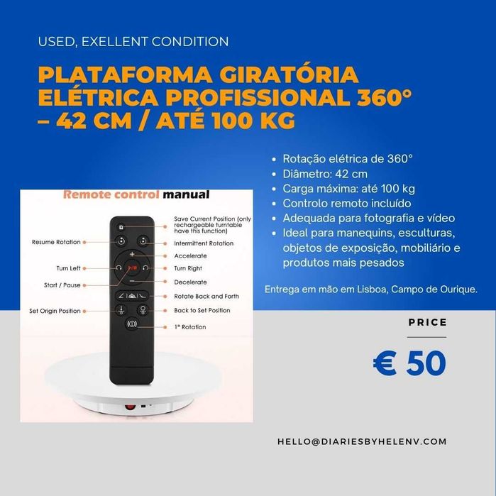 Plataforma Giratória Elétrica Profissional 360° – 42 cm / até 100 kg