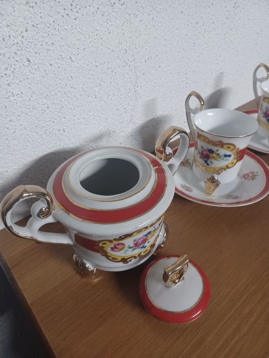 Conjunto de Café duplo com Açucareiro em porcelana