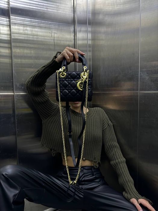 Mini Lady Dior Bag Black/Gold / міні сумка діор чорна