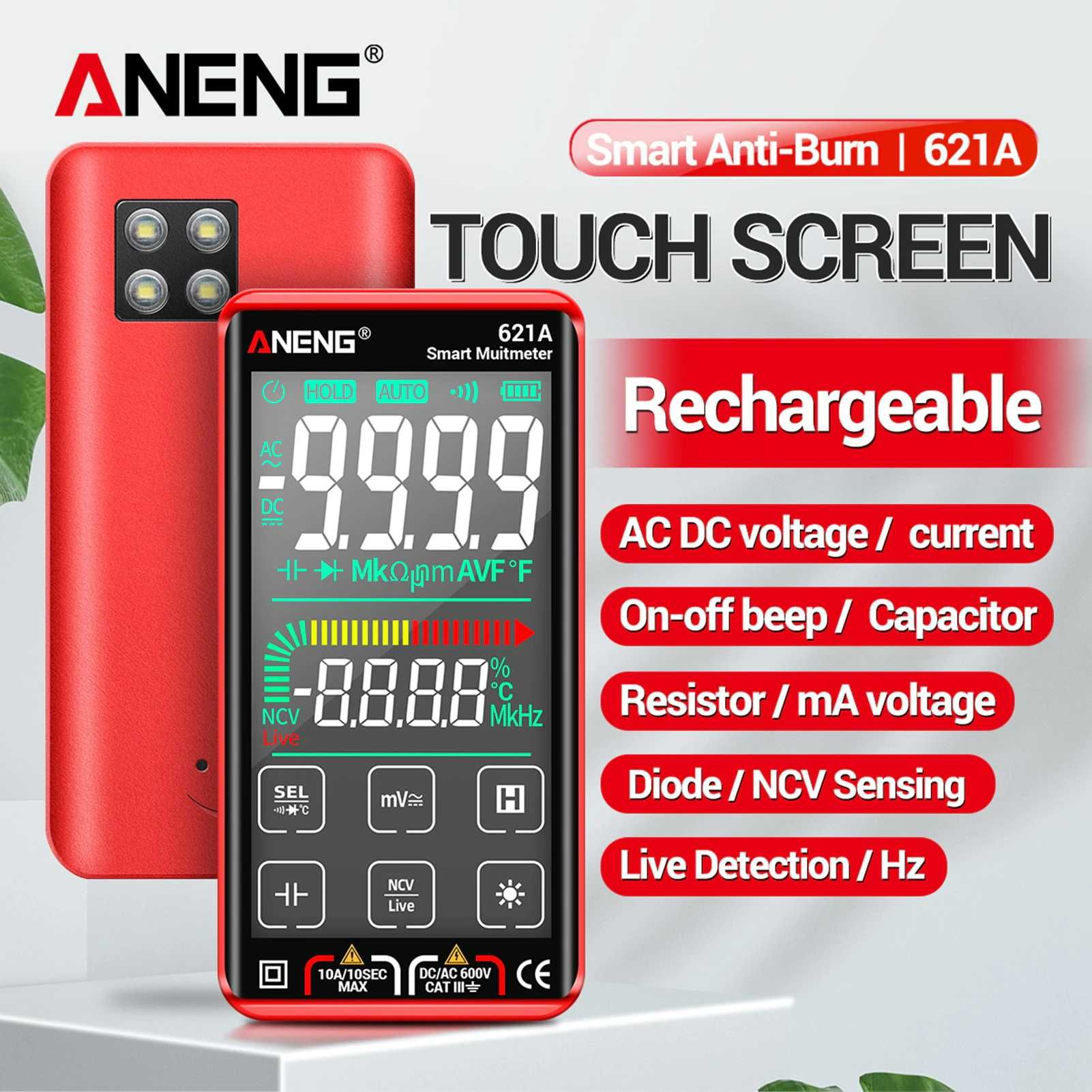 ANENG 621A Pro сенсорный Smart тестер мультиметр NCV AC/DC R/C/D t/F ...