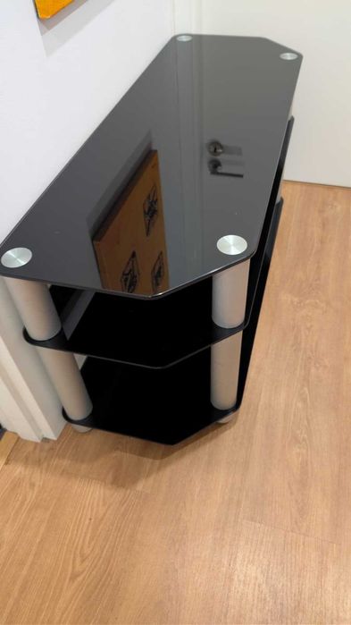 Móvel TV Vidro preto temperado e Aço (MediaMarkt)