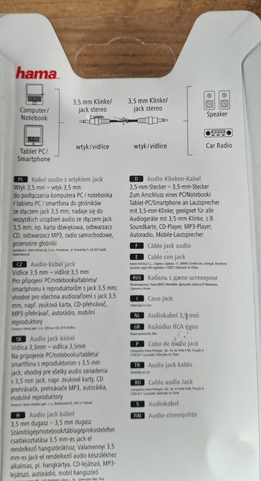 Kabel audio z wtykiem jack hama nowy