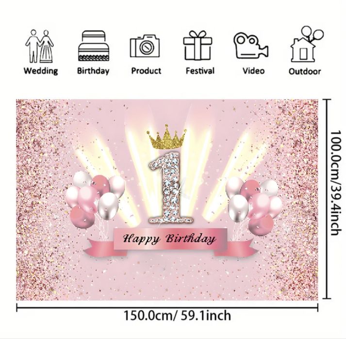 Банер 1 рік 150*100 дівчинка рожевий