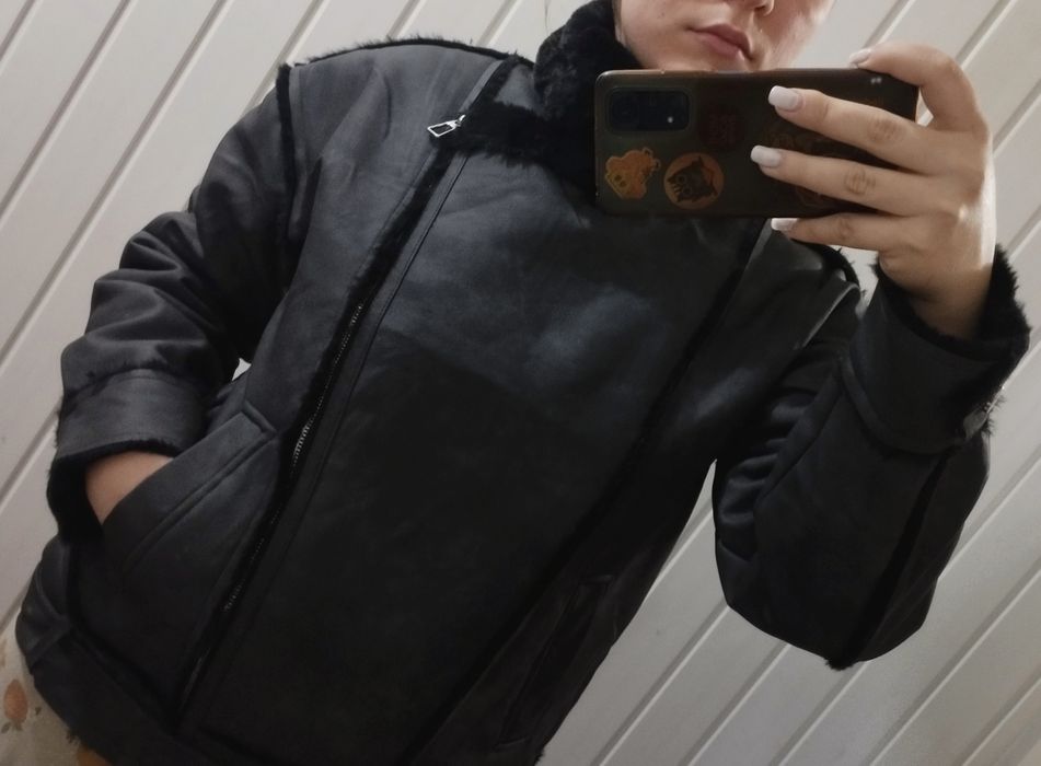Жіноча сіро-чорна дублянка T&T Fashion зима