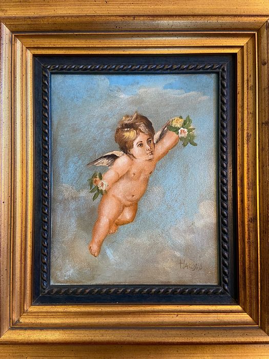 Teixeira Cardoso - Quadro Pintura óleo sobre tela Anjo ou Putti