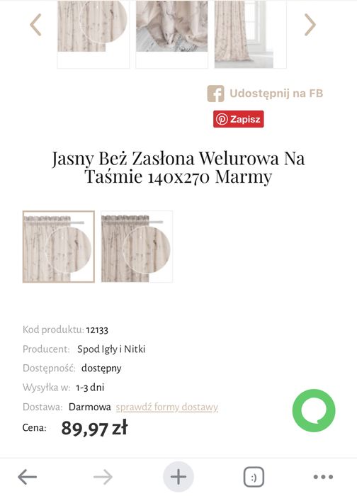 Zasłony kremowe welurowe marmurowe nowe na taśmie Spod igły i nitki 140x270