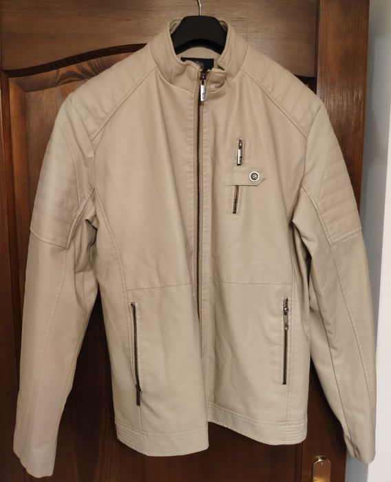 Nowa duża kremowa ocieplana kurtka na motor 54 skóra ekologiczna