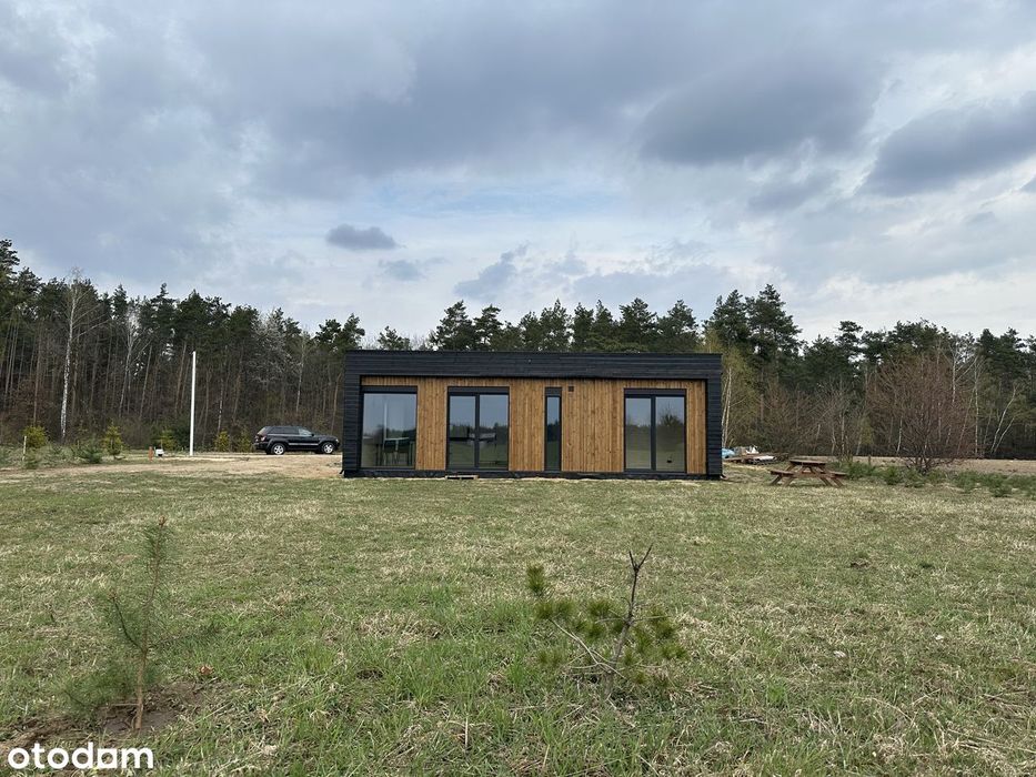 Nowoczesny dom 65m2 działka 1000m nad jeziorem przy lesie, kominek