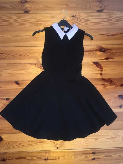 Elegancka czarna z kołnierzykiem sukienka 38 S M New Look