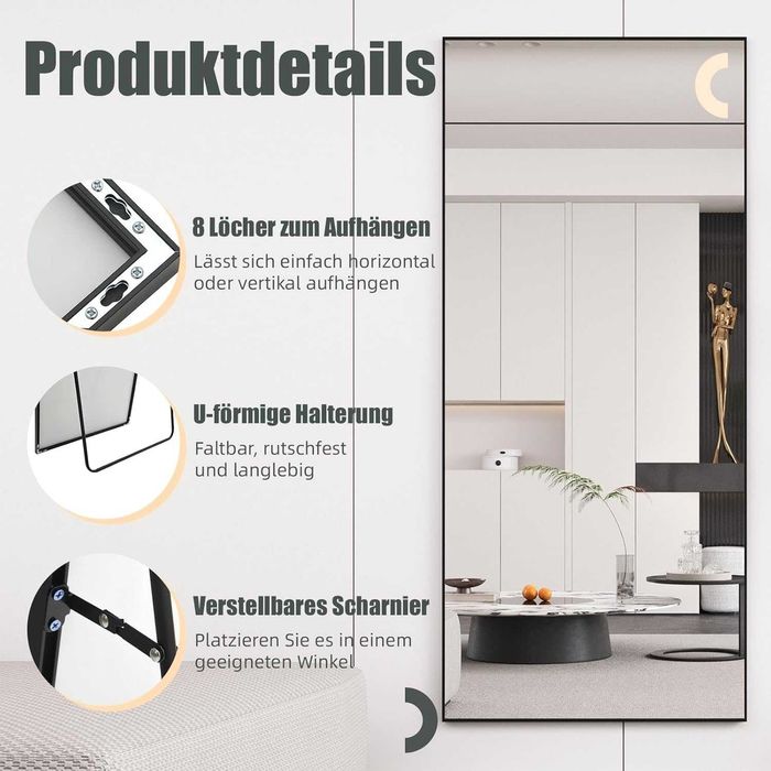 Nowe duże czarne lustro / lusterko / stojące / wiszące /80x180cm!R240!