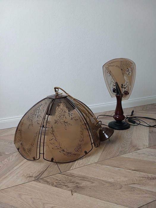 Lampa wisząca i stołowa w komplecie zestaw 2 szt. brązowe
