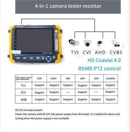 Тестер для камер відеоспостереження  IV8W -8MP  TVI, AHD, CVI.