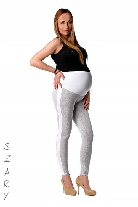 LEGGINSY CIĄŻOWE z lampasami C7 szare S/36
