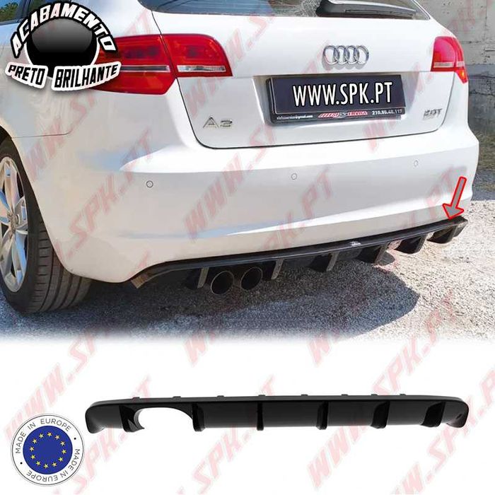 Difusor Traseiro - Audi A3 8P Sportback (08-12) - Preto Brilhante